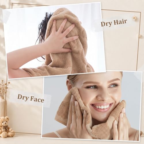 Hahafelt 3 Pack Cute Bear Hand Towels for Bathroom 100% Cotton Brown Decorative Bow Jacquard Weave Towels Absorbent Soft for Kitchen Bathroom Decor Gifts, 29.5 x 13.7 Inch - style: Bear