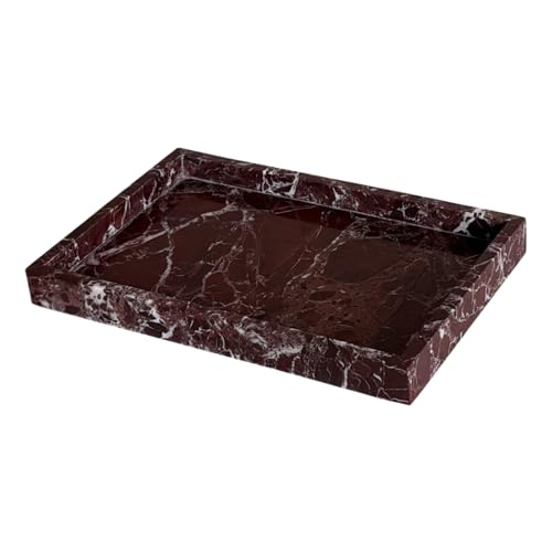 Natural Marble Vanity Tray, Cosmetics Towel Tray for Dresser Bathroom Kitchen (Rosa Levanto, 11.8L x 7.87W x 1.18H) - color: Rosa Levanto