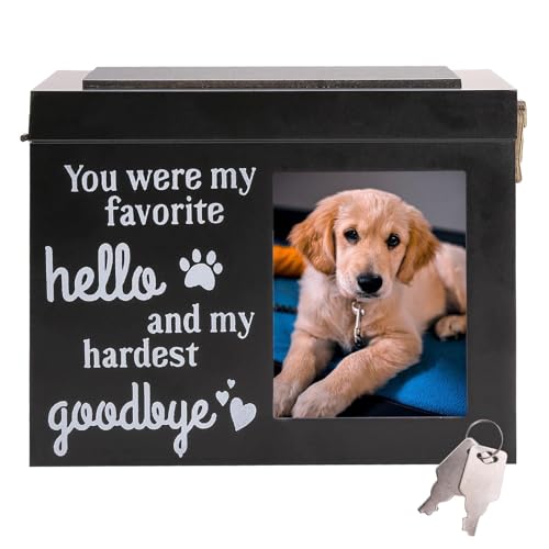 Large Black Wooden Pet Urn for Dogs & Cats | Cremation Keepsake Box w/Photo Frame