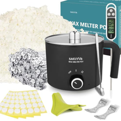 SAEUYVB 5lbs Soy Wax for Candle Making with 1.8L Wax Melter Pot | DIY Candle Making Supplies/Kit for Adults Beginnner,Including Soy Wax Flakes,Electric Wax Melter,Candle Wicks and More - color: black(1.8L)-5lb
