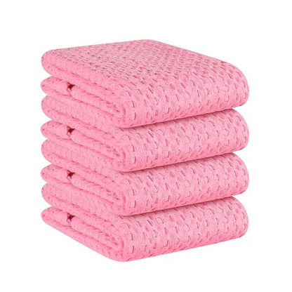 Native Fab 100% Cotton Premium Waffle Kitchen Towels, 4 Pack, 16" x 26", Super Absorbent Reusable Cleaning Cloths, Tea Towels, Machine Washable Hand Towels, Pink - color: Pink Premium, size: Set of 4