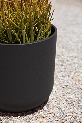 Veradek Round Black Plastic Planter Pots for Indoor/Outdoor Garden Use, with Drainage Holes, Suitable for Small to Large Succulent Plants, Flowers, Modern Interior Plants | Made From a Durable Plastic-Stone Composite With Pre-Drilled Drainage Holes. Moder