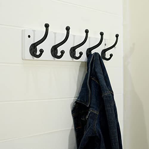 WEBI Rustic Coat Rack Wall Mount,5 Cast Iron Coat Hooks Wall Mounted,Heavy Duty Wall Coat Hanger Hooks for Hanging Coats,Clothes,Black on White,2 Packs - color: White, size: 17 Inch(2 Packs)