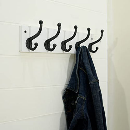 WEBI Rustic Coat Rack Wall Mount,5 Cast Iron Coat Hooks Wall Mounted,Heavy Duty Wall Coat Hanger Hooks for Hanging Coats,Clothes,Black on White,2 Packs - color: White, size: 17 Inch(2 Packs)