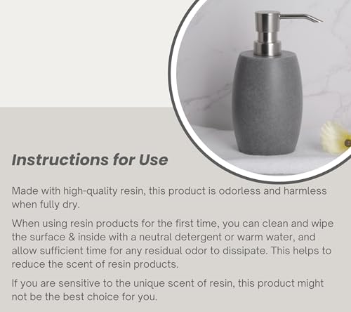Clasin Home Sandstone Textured Resin Soap Dispenser with Metallic Pump and Waterproof Bottle Labels for Bathroom Kitchen Dish Hand Wash Shower Lotion Shampoo, 12 Oz, Gray - color: Dark Gray