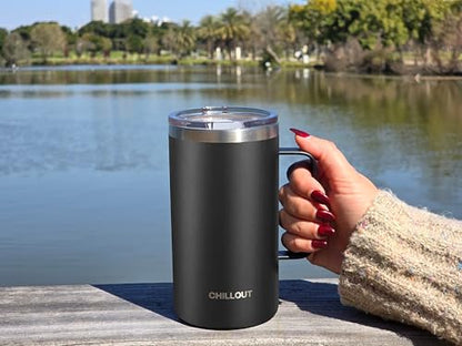 CHILLOUT LIFE Stainless Steel 20 oz Vacuum Insulated Coffee Mug with Handle and Lid, Large Thermal Camping Coffee Mug Cup with Durable Sliding Lid for Men & Women, Keeps your Beverages Hot/Cold - color: Black, size: 20 Ounces
