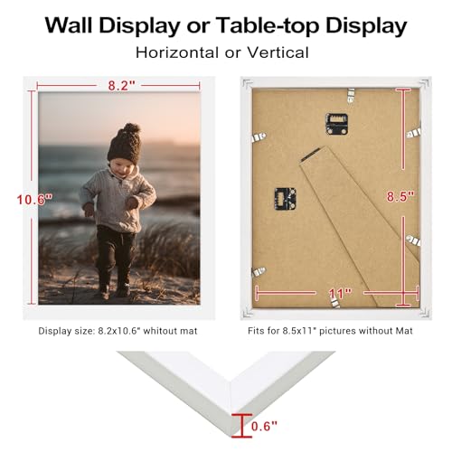 8.5x11 Picture Frame White Set of 4, Wooden Diploma Frame with Acrylic Plexiglass for Pictures, Certificate Degree Document Frame Tabletop and Wall Mounting Display - color: White, size: 8.5x11