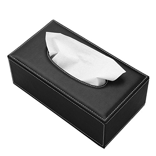 Rectangular PU Leather Tissue Box Cover - Facial Tissue Paper Napkin Holder for Bathroom, Home, Office, Car Automotive Decoration with Magnetic Bottom(Black) - color: Black