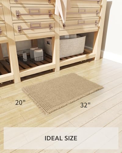 Waffle Bath Mat, Super Absorbent Non Slip Bath Mat Ultra Soft Bathmat Machine Washable Bath Rugs with Tassels, Beside Tub, 20" x 32", Brown - color: Brown, size: 20" x 32"