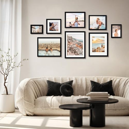 Egofine 8x10 Picture Frames 4PCS, Made of Solid Wood Display 4x6 and 5x7 with Mat Covered by Plexiglass, for Table Top Display and Wall Mounting Photo frame, Black with Texture - color: Black with Texture, size: 8x10