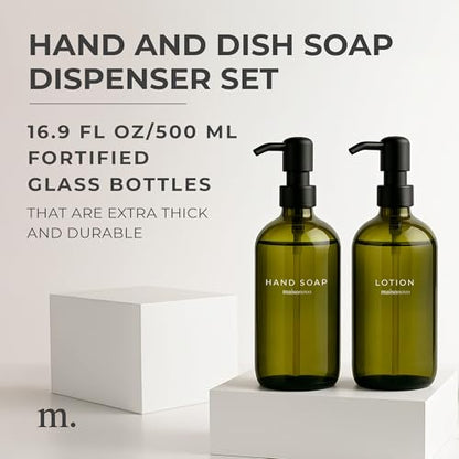 MaisoNovo Soap Dispenser 2-Piece Set | 16.9oz Green Bottles with Black Plastic Pumps - color: Green/Black
