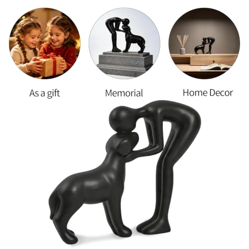 Abstract Person and Dog Sculpture Head-to-Head Figurine Black | abstract sculpture celebrating the bond between person and pet. Intimate head-to-head Touching memory keepsake for dog lovers - color: Black