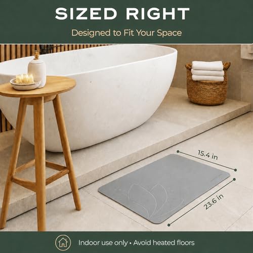 Stone Bath Mat - Diatomaceous Earth, Quick Dry - East Lotus | Non-Slip, Stone Bath Mats for Bathroom, Bath Stone, Diatomite, 23.6"x15.4", Luxury Bath Mat - color: East Lotus