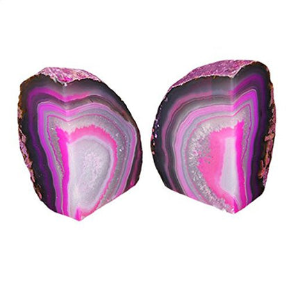 JIC Gem Pink Agate Geode Bookends Anti-Slip Rubber Bumpers 1 Pair 2-3 Lbs | Small Polished Dyed Pink Brazilian Agate Geode Bookends small Anti-Slip Crytal Holders for Bookshelf Desktop Home Office - color: Pink Dyed, size: 2-3LBS.