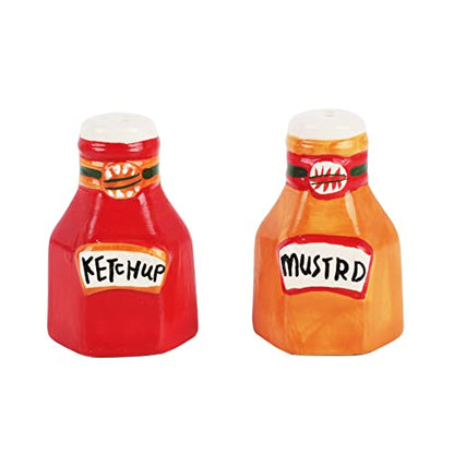 Novelty Ceramic Vegetable Salt and Pepper Shakers Set - Ketchup & Mustard - color: Ketchup and Mustard