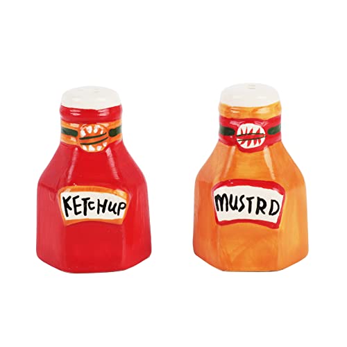 Novelty Ceramic Vegetable Salt and Pepper Shakers Set - Ketchup & Mustard - color: Ketchup and Mustard