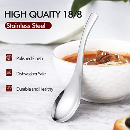 HIWARE Thick Heavy-weight Soup Spoons, High Grade Stainless Steel Soup Spoons, Set of 6 - color: Silver