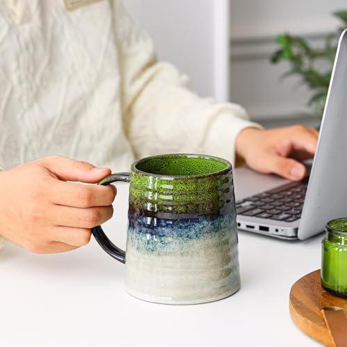 Mkour 23oz Extra Large Ceramic Coffee Mugs, Handmade Cup, Big Tea Cups with Large Handle for Office and Home, Microwave and Dishwasher Safe (Light Green) - color: Light Green