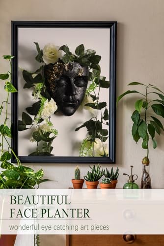 Face Shape Wall Planter Elegant Black Resin Wall-Mounted Head Pot with Drainage Hole Unique Small Vase Holder for Flower,Succulents, Hanging Plants for Plant Lovers - color: Black
