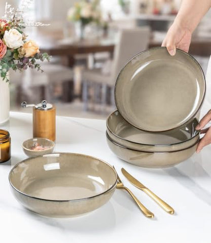 GBhome 8.75'' Large Ceramic Pasta Bowls, 38oz Stoneware Pasta Serving Bowls Set of 4 for Kitchen, Wide Bowls for Fruit,Pasta,Salad,Oatmeal,Meal, Microwave Safe, Reactive Glaze - color: Otameal