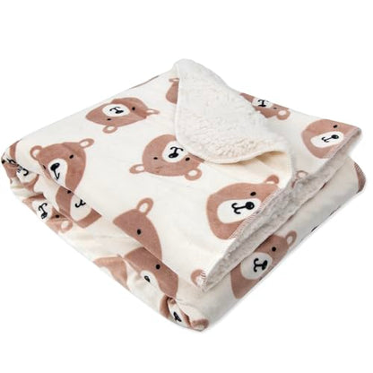 Baby Essentials Sherpa Fleece Baby Blanket 35x30 – Super Soft, Warm Reversible Baby Blankets for Newborns, Infants, Toddlers, and Nursery - color: Brown Bears