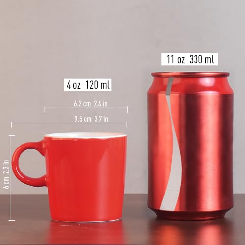 homEdge Mini Porcelain Espresso Cup, 4 Ounces / 120 ml Tiny Ceramic Coffee Mugs Demitasse for Espresso, Tea- Set of 6, Red - color: Red