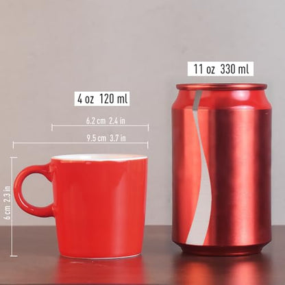 homEdge Mini Porcelain Espresso Cup, 4 Ounces / 120 ml Tiny Ceramic Coffee Mugs Demitasse for Espresso, Tea- Set of 6, Red - color: Red