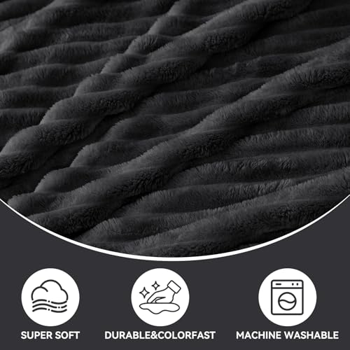 Nookly Black Twin Size Fleece Blanket, Soft Lightweight Ribbed Plush Bed Blanket, Cozy All-Season Striped Fleece Twin Throw for Bedroom and Home, 60x80 Inches - color: Black, size: Twin(60"x80")