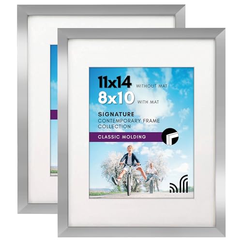 Americanflat 11x14 Picture Frame 2-Pack - Matted to 8x10 - Silver | Engineered Wood construction, Shatter-resistant glass, hangs vertical or horizontal, sawtooth hangers included - color: Silver, size: 11x14, style: 2 Pack
