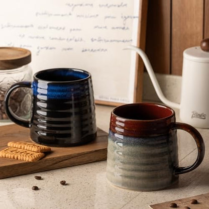 15.5oz Large Heavyweight Ceramic Mug, Reactive (Blue-Black) | 15.5oz Medium-Large, Heavy Weighted Stoneware, Reactive Transmutation Glaze, Microwave & Dishwasher Safe, Gift Box - color: Blue-Black