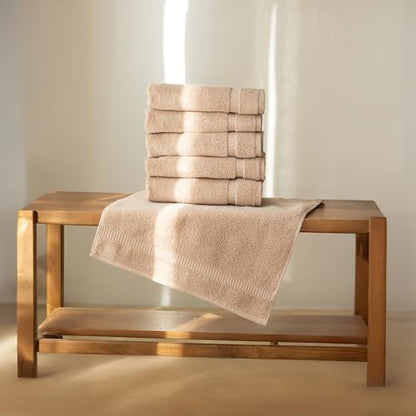 SALBAKOS 6-Piece 100% Turkish Cotton Hand Towels, 16x30 inch, Taupe | Large Size Thick Super Soft Highly Absorbent, Versatile Hair Face & Hand Drying Towel, Premium Hotel Quality Made in Turkey - color: Taupe, size: 6 Hand Towels