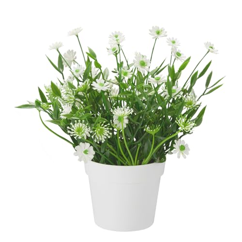 Fake Plants Daisy for Bathroom Decor, Small Potted Artificial Plants Indoor for Shelf Desk Home Bathroom Farmhouse Room Coffee Table Decor, White - color: White