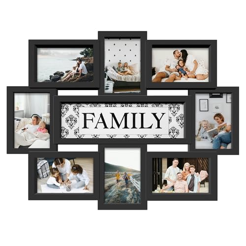 Jerry & Maggie Family Photo Frame 22x17, PVC Picture Frames Collage Wall Decor 9 Opening Wall Hanging For 6x4 Photos 8 Pack, No-Assembly 3D Design Waterproof Memorial Keepsake, Black | 22x17 no-assembly 3D waterproof PVC collage frame, 9 slots for 6x4 pho