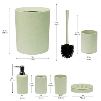 CERBIOR Bathroom Accessories Set 6 Piece Wheat Straw Bath Ensemble,Green | Includes Soap Dispenser,Tooth Brush Holder,Toothbrush Cup, Soap Dish for Decorative Countertop and Housewarming Gift - style: Green