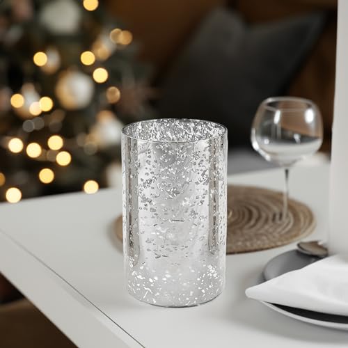 WGVI Hurricane Candle Holder Sleeve, W: 4", Ht: 6", Silver Speckled Glass Cylinder Open Both Ends, Chimney Tube Shade, 2 Pieces - color: Silver Speckle, size: 4x6"H