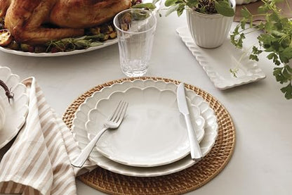 Lenox French Perle Scallop White Dinner Plate Set for 4 | Dishwasher safe, microwave safe | 11 inch diameter | elegant scalloped design, gift for women, decor - style: Dinner Plates, Set of 4 Perle
