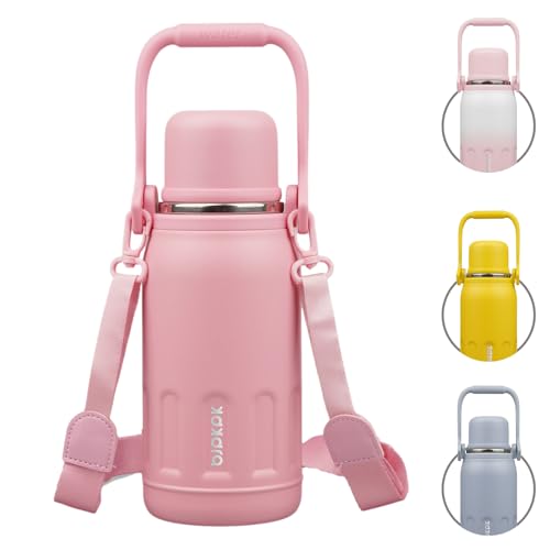 BJPKPK Stainless Steel Insulated Bottle with Handle & Strap, 27oz | Leak-proof vacuum insulation keeps drinks cold/hot for hours. BPA-free, dishwasher safe. Includes handle & strap. Light Pink. - color: Light Pink, size: 27 Ounces