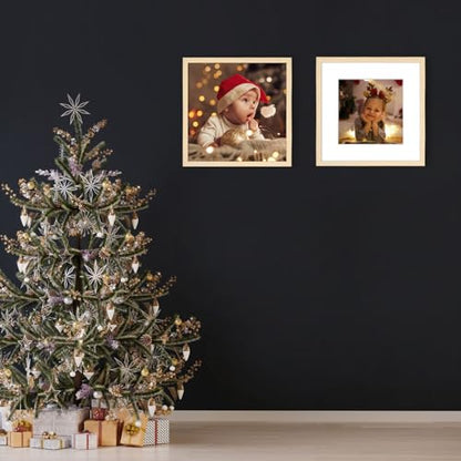 12x12 Picture Frame Set of 6, Display Pictures 8x8 with Mat or 12x12 Without Mat, Tabletop Display and Wall Hanging Photo Frame, Gallery Wall Frame Set, Natural - color: Natural, size: 12x12