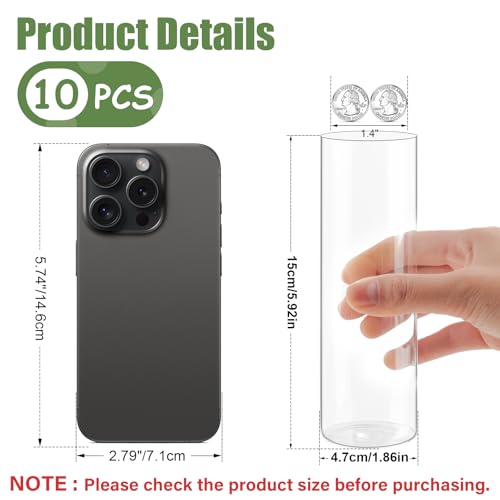 5.9" Cylinder Glass Bud Vases Set of 10 Mini Clear Skinny Vase Small Glass Vases for Flowers Cylinder Vases for Centerpieces Bulk Bud Vase Floral Vase Decor for Wedding Bridal Shower Birthday