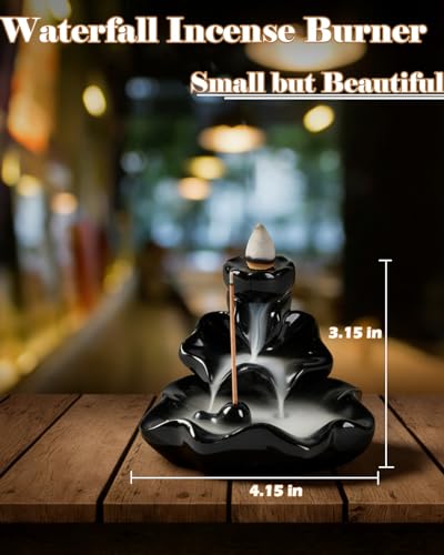 Waterfall Incense Burner, Backflow Incense Holder Lotus Ceramic Censer Cones Sticks Porcelain Holder for Aromatherapy Cones Relaxation, Purification, Meditation, Yoga