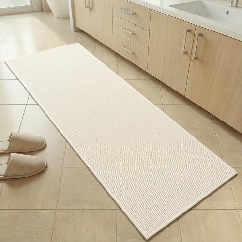 Bathroom Rugs Mat 16x47, Non Slip Quick Dry Bath Mats for Bathroom Absorbent Ultra Thin Bath Rugs Machine Washable Fit Under Door for Sink, Cabinet, Laundry (Beige, 16"x47") - color: Beige, size: 16"x47"