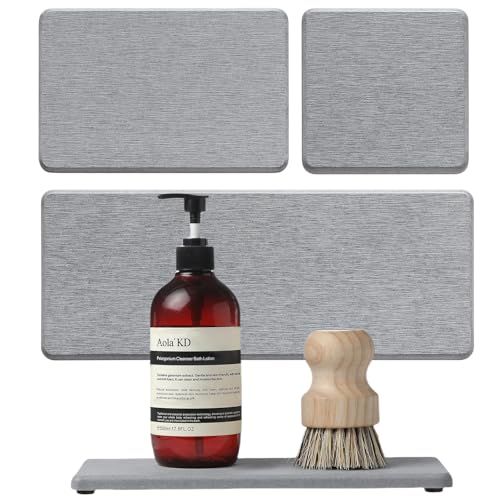 3PCS Bathroom Sink Vanity Trays, Quick Stone Drying Mat Dish Soap Dispenser Sponge Holder for Kitchen Counter, Diatomaceous Earth Water Absorbing Caddy Organizer, Light Grey - color: 3 Pack - Light Gray, size: 9" x 3.5"