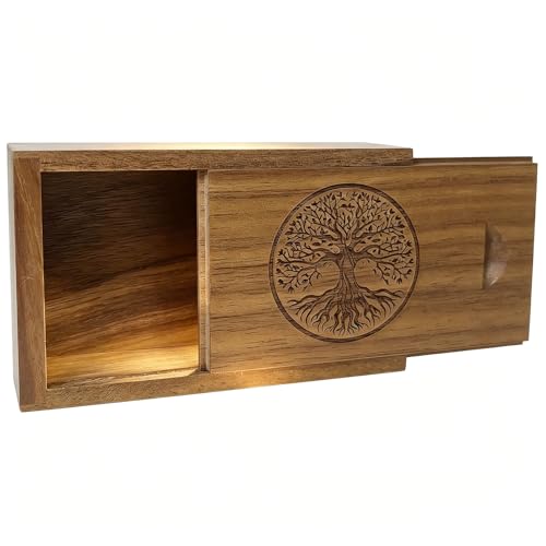 Small Wood Gift Box with Magnetic Sliding Lid, Wood Tree of Life Engraving Tiny Wooden Keepsake Gift Box USB Box for Family/Friends/Photographer/Client(Walnut Wood,3.15x2x0.98inch) - color: Walnut (3.15")