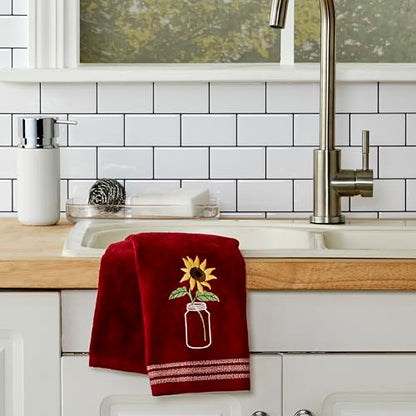 SKL Home by Saturday Knight Ltd. Sunflower In Jar 2 Pc Hand Towel Set, Wine - color: Sunflower in Jar, Wine
