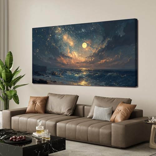 Canvas Wall Art Decor Gold And Blue Art Wall Decor Beach Waves Large Wall Art Pictures For Living Room Decorations Artwork For Walls For Bedroom Office Canvas Pictures For Wall Decor 24 × 48 Inch - color: Blue., size: 48"L x 24"W