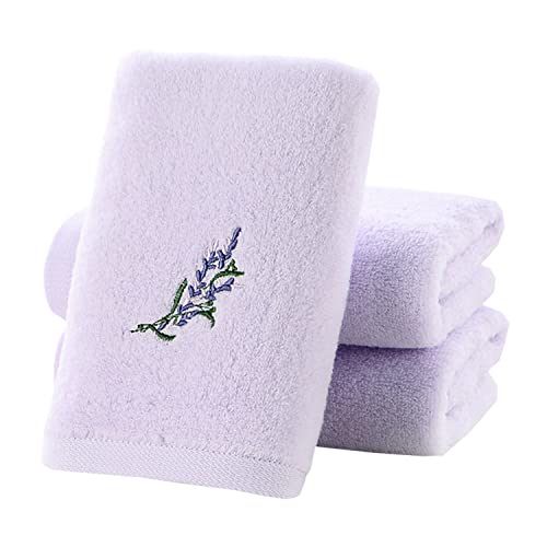 Hand Towel Set of 3 Embroidered Lavender Floral Pattern 100% Cotton Soft Absorbent Decorative Towel for Bathroom (Light Purple) - color: Lavender Purple