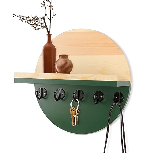 Gurfuy Key Holder for Wall with Shelf - Wood Mail Organizer and Rack with Shelf Hooks Wall Mounted for Entryway Decor Magazines Letter Storage Farmhouse Living Room Bedroom Doorway Green - color: Green