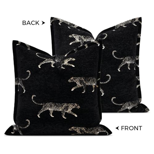 Throw Pillow Cover 20x20, Double Sided Cheetah Chenille Jacquard Embroidered Pillow Covers, Luxury Modern Style Accent Pillowcase for Bed Couch Sofa Living Room Bedroom - color: Black Leopard 1, size: 20" x 20" (Pack of 1)