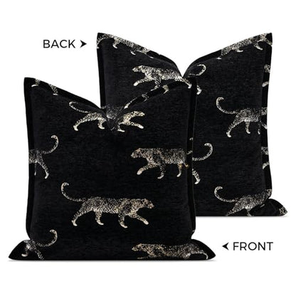 Throw Pillow Cover 20x20, Double Sided Cheetah Chenille Jacquard Embroidered Pillow Covers, Luxury Modern Style Accent Pillowcase for Bed Couch Sofa Living Room Bedroom - color: Black Leopard 1, size: 20" x 20" (Pack of 1)