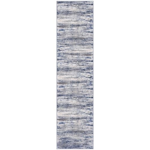 KOZYFLY ModernWashable Rug Runner 2x8 Hallway Runner Rug Grey-Blue | Non-Slip, Non-Shedding, Low Pile Soft, Abstract Striped, For Hall Kitchen Entryway Bathroom Laundry Bedroom Foyer - color: Blue-grey, size: 2' x 8' (Runner)